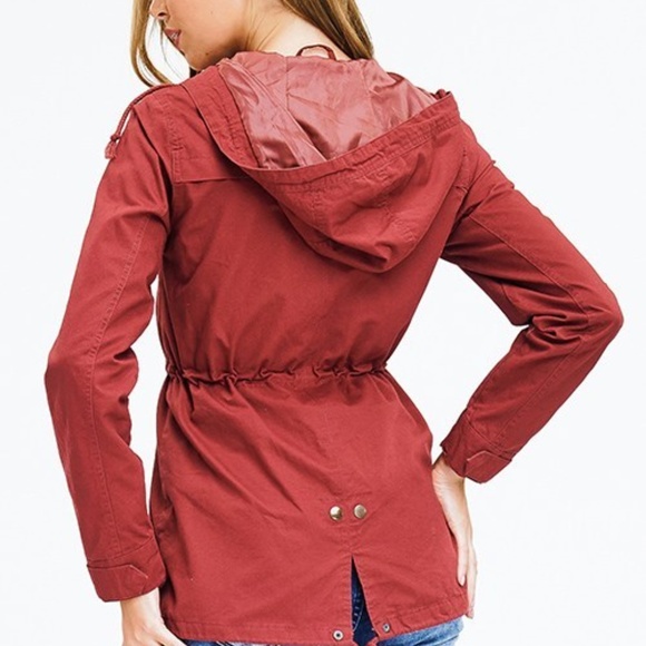 RUST RED COTTON DRAWSTRING WAIST HOODED POCKETED C - Picture 2 of 6